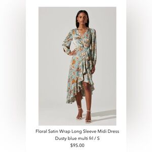 Astr Floral Satin Wrap Long Sleeve Midi Dress